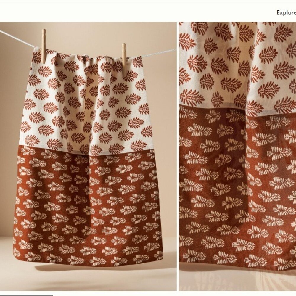 Anthropologie Trudy Block Print Dish Towel